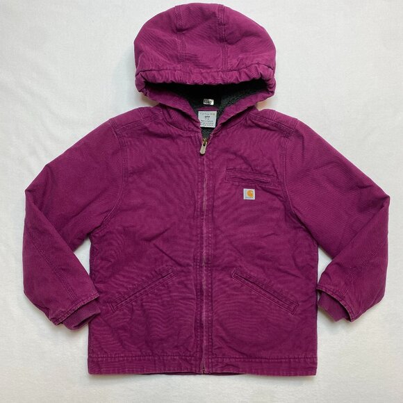 Carhartt Sherpa Lined Canvas Jacket Girls 7-8 Purple Full Zip Coat